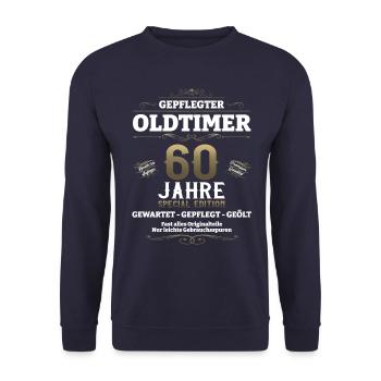 60. Geburtstag Mann Oldtimer Jahrgang 1963 - Unisex Pullover - Navy - Vorne - Alina (178cm) & Michal (187cm)