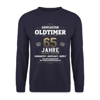 65. Geburtstag Mann Oldtimer Jahrgang 1958 - Unisex Pullover - Navy - Vorne - Alina (178cm) & Michal (187cm)
