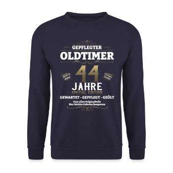 44. Geburtstag Mann Oldtimer Jahrgang 1979 - Unisex Pullover - Navy - Vorne - Alina (178cm) & Michal (187cm)