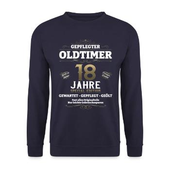 18. Geburtstag Mann Oldtimer Jahrgang 2005 - Unisex Pullover - Navy - Vorne - Alina (178cm) & Michal (187cm)