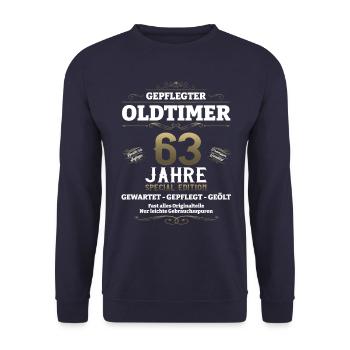 63. Geburtstag Mann Oldtimer Jahrgang 1960 - Unisex Pullover - Navy - Vorne - Alina (178cm) & Michal (187cm)