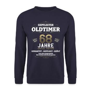 68. Geburtstag Mann Oldtimer Jahrgang 1955 - Unisex Pullover - Navy - Vorne - Alina (178cm) & Michal (187cm)