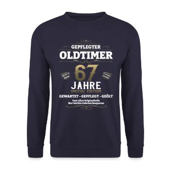 67. Geburtstag Mann Oldtimer Jahrgang 1956 - Unisex Pullover - Navy - Vorne - Alina (178cm) & Michal (187cm)