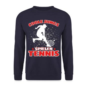 COOLE JUNGS SPIELEN TENNIS Das Lustige - Unisex Pullover - Navy - Vorne - Alina (178cm) & Michal (187cm)