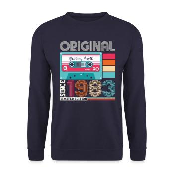 40th birthday man April Born 1983 Cassette - Unisex Sweatshirt - navy - Front - Alina (178cm) & Michal (187cm)