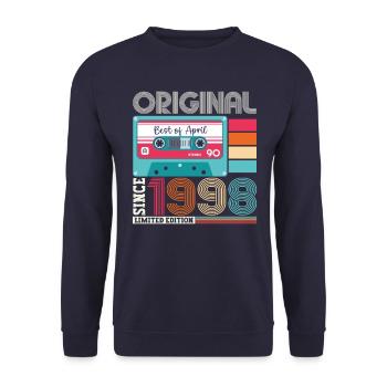 25th birthday man April born 1998 cassette - Unisex Sweatshirt - navy - Front - Alina (178cm) & Michal (187cm)