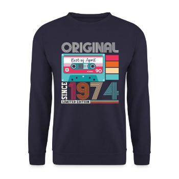 49th birthday man April Born 1974 Cassette - Unisex Sweatshirt - navy - Front - Alina (178cm) & Michal (187cm)