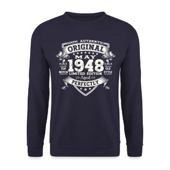 75e anniversaire Homme Original Mai Année 1948 - Sweat-shirt Unisexe - marine - Devant - Alina (178cm) & Michal (187cm)