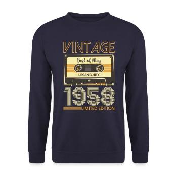 65 Birthday Man Woman Cassette May Vintage 1958 - Sweat-shirt Unisexe - marine - Devant - Alina (178cm) & Michal (187cm)