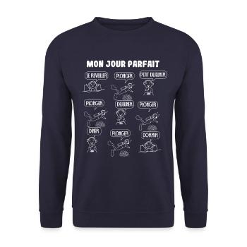 Ma journée parfaite Plongée Apnée Plongée libre - Sweat-shirt Unisexe - marine - Devant - Alina (178cm) & Michal (187cm)