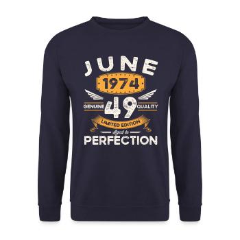 49th Birthday Man June Born 1974 Legendary - Unisex Sweatshirt - navy - Front - Alina (178cm) & Michal (187cm)