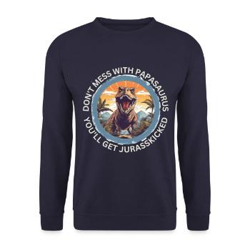 Witziges Papa Papasaurus Dino Dinosaurier Geschenk - Unisex Pullover - Navy - Vorne - Alina (178cm) & Michal (187cm)