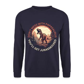 Witziges Papa Papasaurus Dino Dinosaurier Geschenk - Unisex Pullover - Navy - Vorne - Alina (178cm) & Michal (187cm)