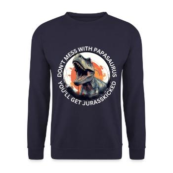 Witziges Papa Papasaurus Dino Dinosaurier Geschenk - Unisex Pullover - Navy - Vorne - Alina (178cm) & Michal (187cm)