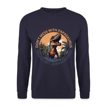 Papasaurus Dinosaurier Kinder Dinos Geschenk - Unisex Pullover - Navy - Vorne - Alina (178cm) & Michal (187cm)
