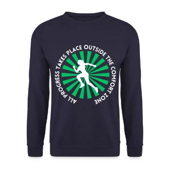 Fortschritt findet außerhalb der Komfortzone statt - Unisex Pullover - Navy - Vorne - Alina (178cm) & Michal (187cm)