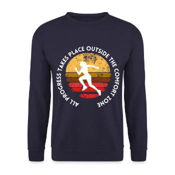 ALL PROGRESS TAKES PLACE OUTSIDE THE COMFORT ZONE - Unisex Pullover - Navy - Vorne - Alina (178cm) & Michal (187cm)