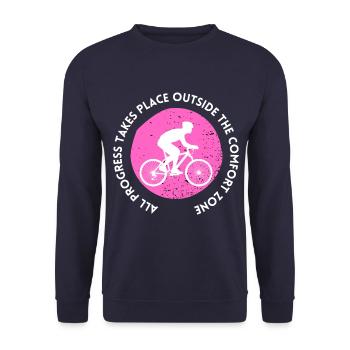 MTB Road Bike Cyclist Leave your comfort zone - Unisex Sweatshirt - navy - Front - Alina (178cm) & Michal (187cm)