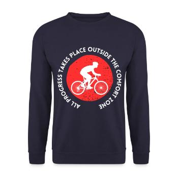 MTB Road Bike Cyclist Leave your comfort zone - Unisex Sweatshirt - navy - Front - Alina (178cm) & Michal (187cm)
