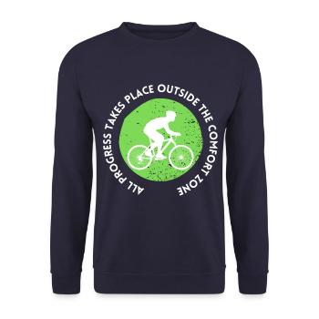 MTB Road Bike Cyclist Leave your comfort zone - Unisex Sweatshirt - navy - Front - Alina (178cm) & Michal (187cm)