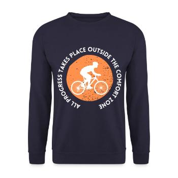 MTB Road Bike Cyclist Leave your comfort zone - Unisex Sweatshirt - navy - Front - Alina (178cm) & Michal (187cm)