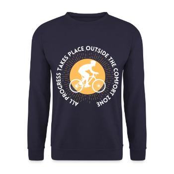 MTB Road Bike Cyclist Leave your comfort zone - Unisex Sweatshirt - navy - Front - Alina (178cm) & Michal (187cm)
