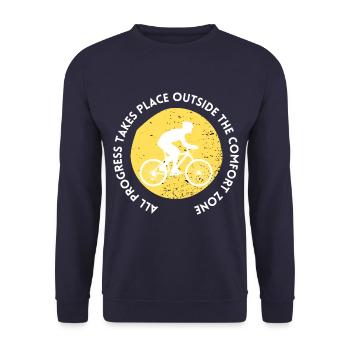 MTB Road Bike Cyclist Leave your comfort zone - Unisex Sweatshirt - navy - Front - Alina (178cm) & Michal (187cm)