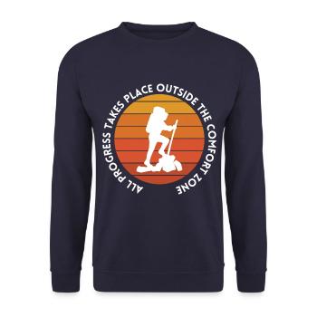 Wandern fortschritt außerhalb der Komfortzone - Unisex Pullover - Navy - Vorne - Alina (178cm) & Michal (187cm)