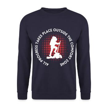 Wandern fortschritt außerhalb der Komfortzone - Unisex Pullover - Navy - Vorne - Alina (178cm) & Michal (187cm)