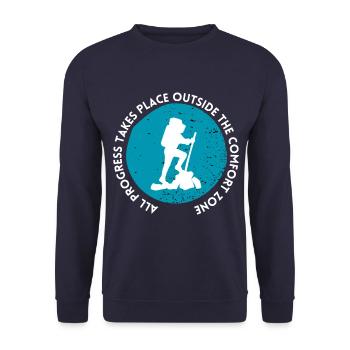 Wandern fortschritt außerhalb der Komfortzone - Unisex Pullover - Navy - Vorne - Alina (178cm) & Michal (187cm)