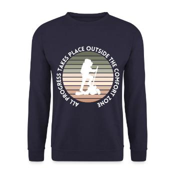 Wandern fortschritt außerhalb der Komfortzone - Unisex Pullover - Navy - Vorne - Alina (178cm) & Michal (187cm)