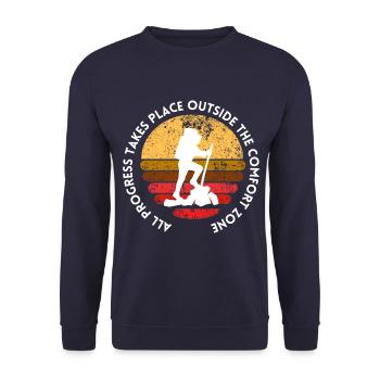 Wandern fortschritt außerhalb der Komfortzone - Unisex Pullover - Navy - Vorne - Alina (178cm) & Michal (187cm)