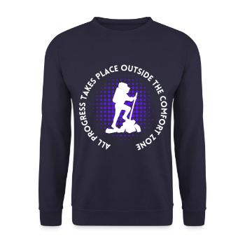 Wandern fortschritt außerhalb der Komfortzone - Unisex Pullover - Navy - Vorne - Alina (178cm) & Michal (187cm)