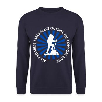 Wandern fortschritt außerhalb der Komfortzone - Unisex Pullover - Navy - Vorne - Alina (178cm) & Michal (187cm)