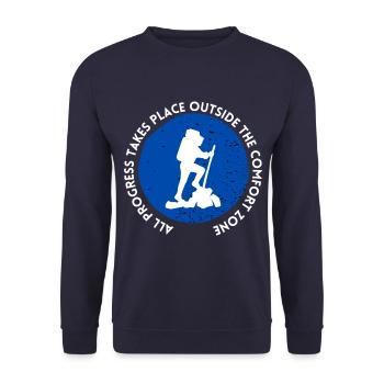 Wandern fortschritt außerhalb der Komfortzone - Unisex Pullover - Navy - Vorne - Alina (178cm) & Michal (187cm)