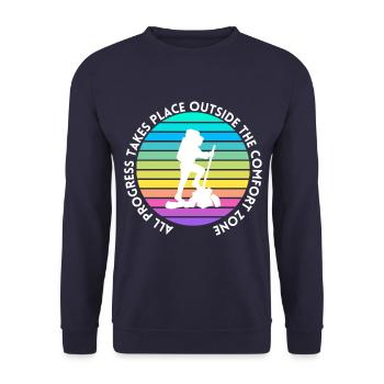 Wandern fortschritt außerhalb der Komfortzone - Unisex Pullover - Navy - Vorne - Alina (178cm) & Michal (187cm)