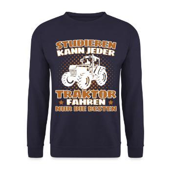 Lustiger Traktor Spruch Landwirt oder Bauer - Unisex Pullover - Navy - Vorne - Alina (178cm) & Michal (187cm)