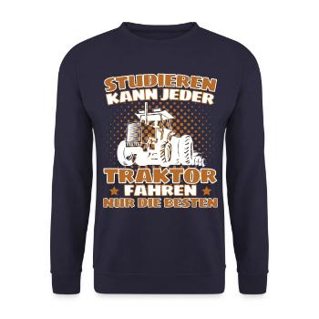Lustiger Traktor Spruch Landwirt oder Bauer - Unisex Pullover - Navy - Vorne - Alina (178cm) & Michal (187cm)