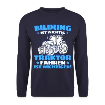 Lustiger Traktor Spruch Landwirt oder Bauer - Unisex Pullover - Navy - Vorne - Alina (178cm) & Michal (187cm)