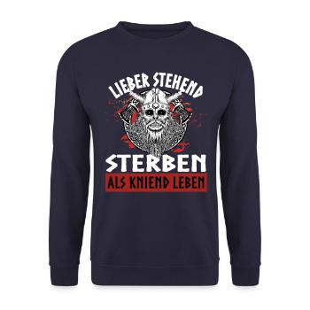 Notizbuch Lieber stehend sterben als kniend leben - Unisex Pullover - Navy - Vorne - Alina (178cm) & Michal (187cm)