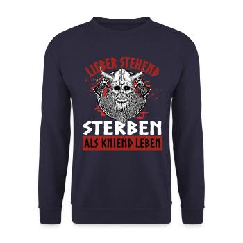 Lieber stehend sterben als kniend leben - Unisex Pullover - Navy - Vorne - Alina (178cm) & Michal (187cm)