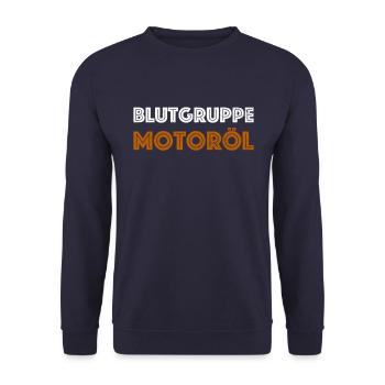 Blutgruppe Motoröl - KFZ Mechatroniker Schrauber - Unisex Pullover - Navy - Vorne - Alina (178cm) & Michal (187cm)