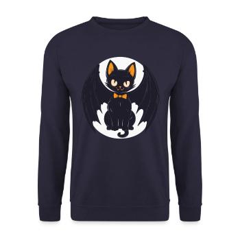 Halloween Schwarze Katze als Vampir - Unisex Pullover - Navy - Vorne - Alina (178cm) & Michal (187cm)