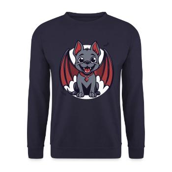 Halloween Hund als Vampir - Unisex Pullover - Navy - Vorne - Alina (178cm) & Michal (187cm)