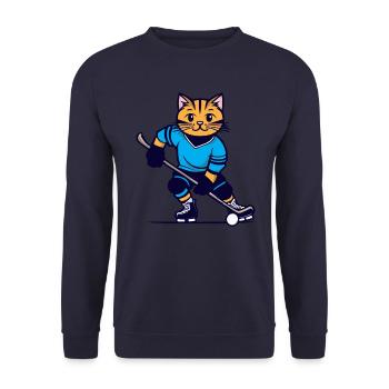 Eishockey Kinder Katze I lustige Tiere | Sport - Unisex Pullover - Navy - Vorne - Alina (178cm) & Michal (187cm)