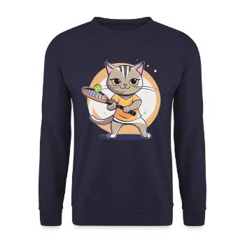 Tennis Kinder Katze I lustige Tiere | Sport | Kät - Unisex Pullover - Navy - Vorne - Alina (178cm) & Michal (187cm)