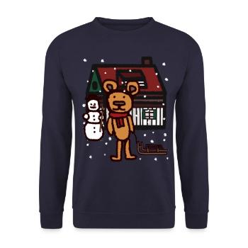 Teddy Snowfall Christmas Gift Sleigh Kid - Unisex Sweatshirt - navy - Front - Alina (178cm) & Michal (187cm)