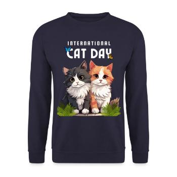 International Cat Day | Cat Lovers' Gift Idea - Unisex Sweatshirt - navy - Front - Alina (178cm) & Michal (187cm)