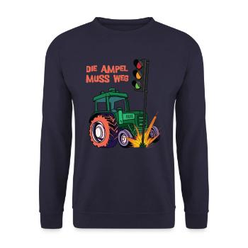 Die Ampel muss weg! Traktor rammt Ampel - Unisex Pullover - Navy - Vorne - Alina (178cm) & Michal (187cm)