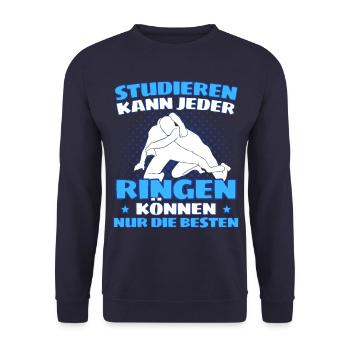 Lustiger Ringen Ringer Spruch für Kämpfer & - Unisex Pullover - Navy - Vorne - Alina (178cm) & Michal (187cm)